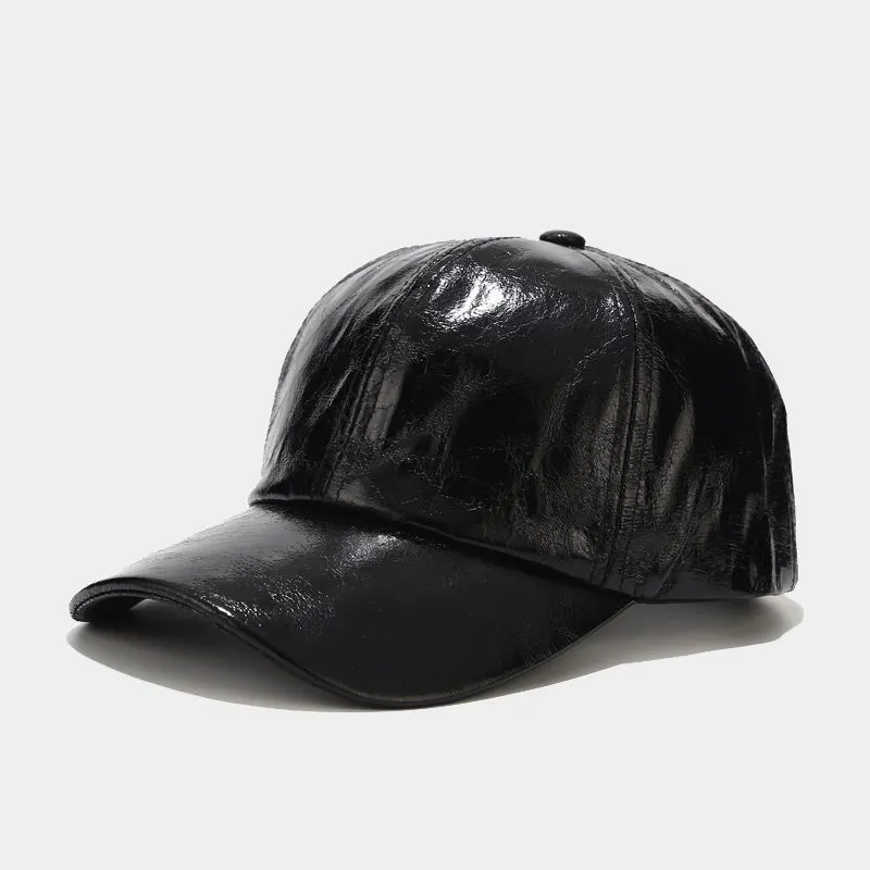 PU Leather Baseball Cap - Black