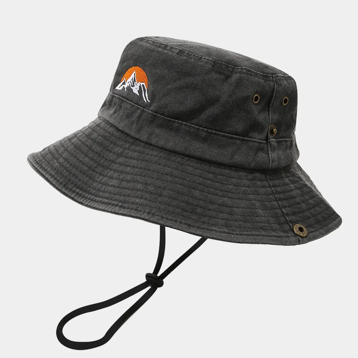 Mountain Embroidery Bucket Hat - Black