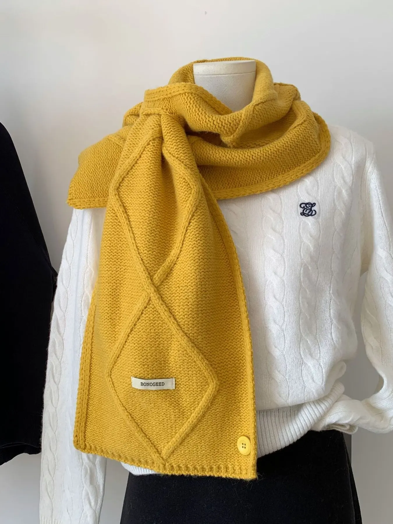 Solid Color Knitted Winter Scarf - Yellow