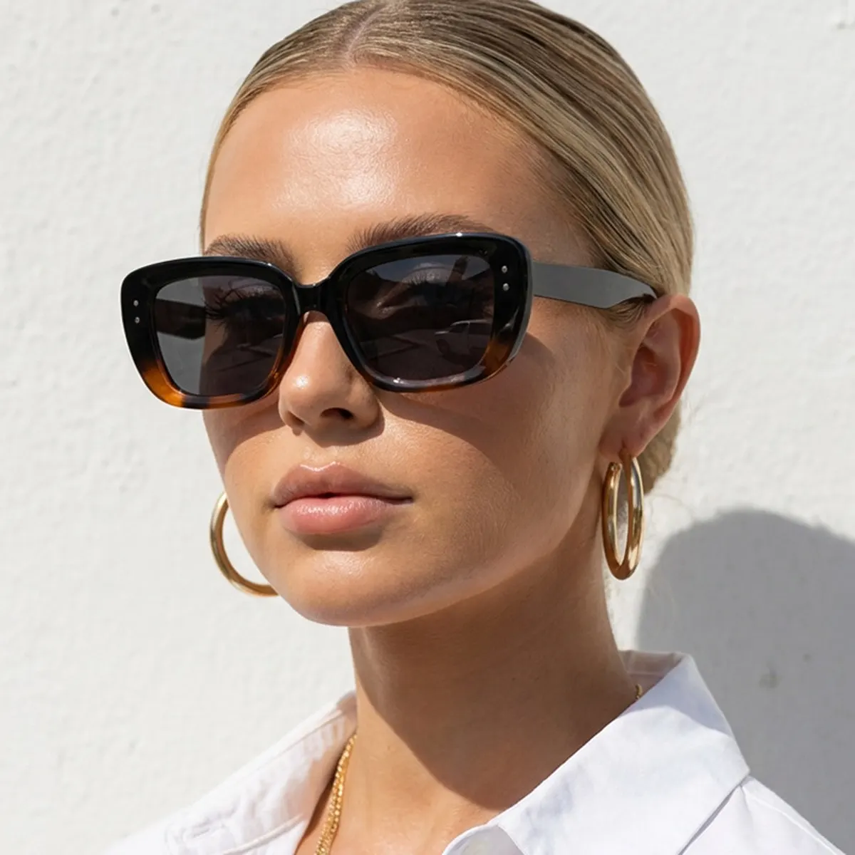UV400 Protection Rectangle Sunglasses - Brown