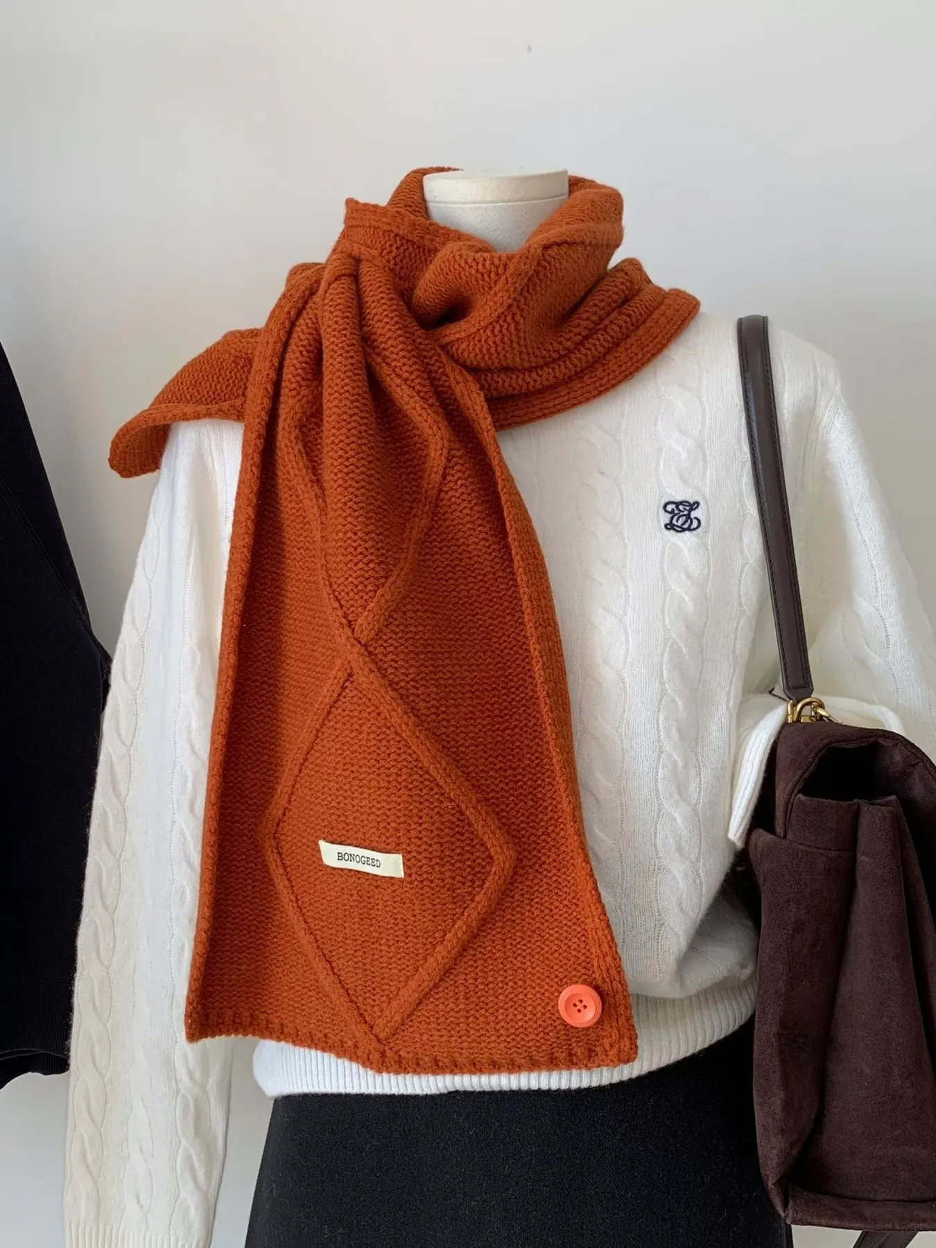 Solid Color Knitted Winter Scarf - Orange