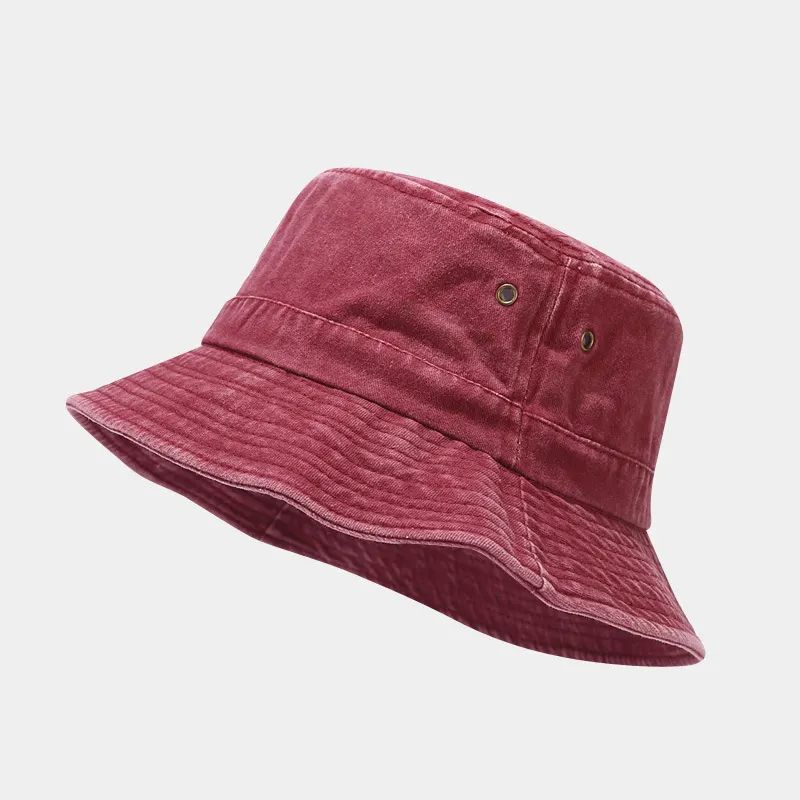 Washed Cotton Bucket Hat - Wine Red
