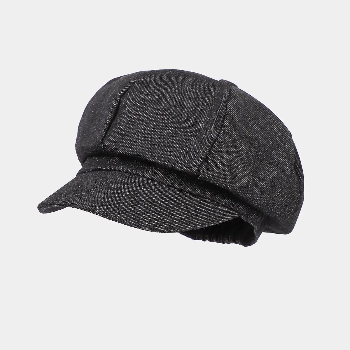 Vintage Style Denim Newsboy Hat - Black