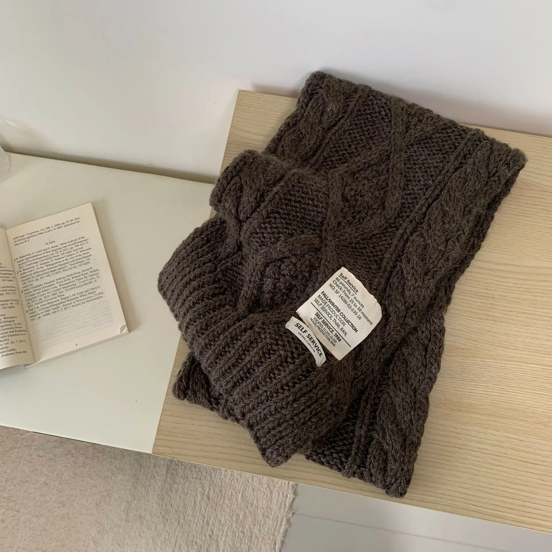 Chunky Cable Knit Scarf - Coffee Brown