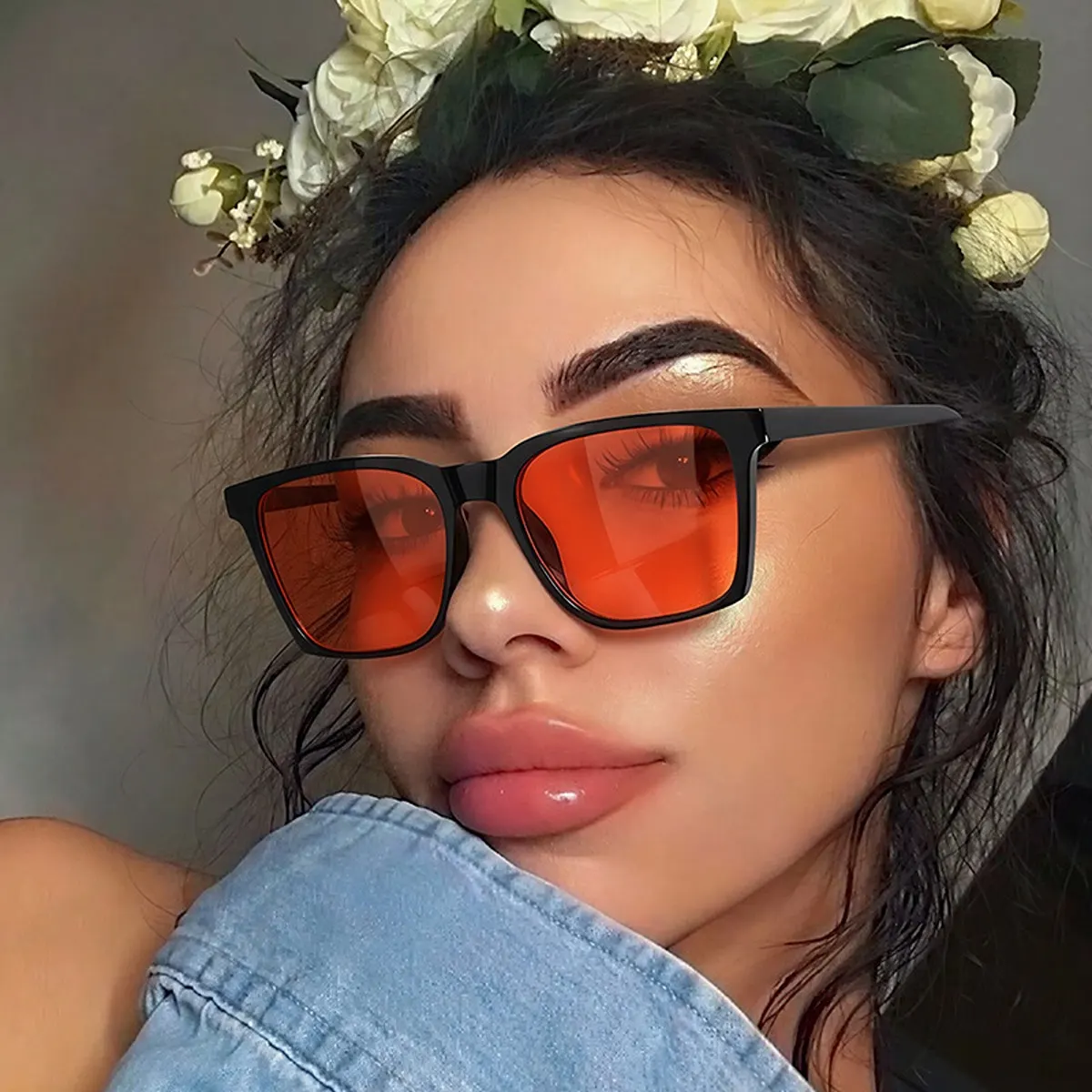 Tinted Lenses Square Sunglasses - Orange