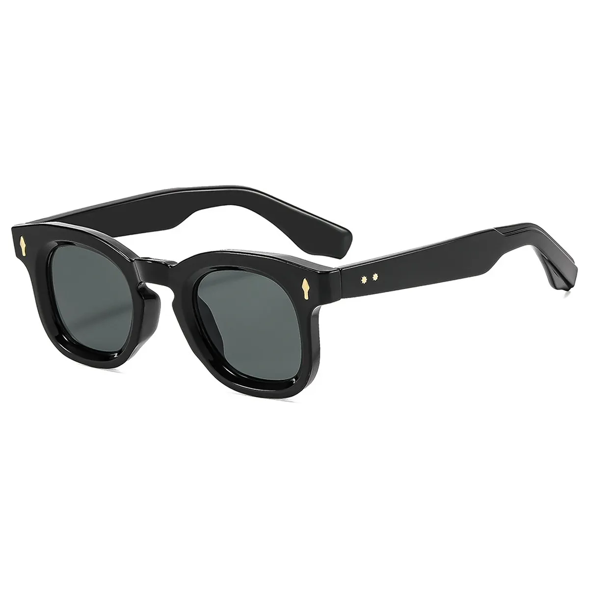 Vintage Tinted Lenses Sunglasses - Glossy Black Frame, Grey Lens