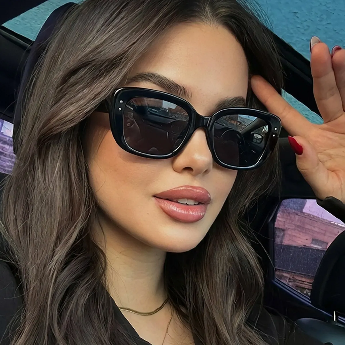 UV400 Protection Rectangle Sunglasses - Black