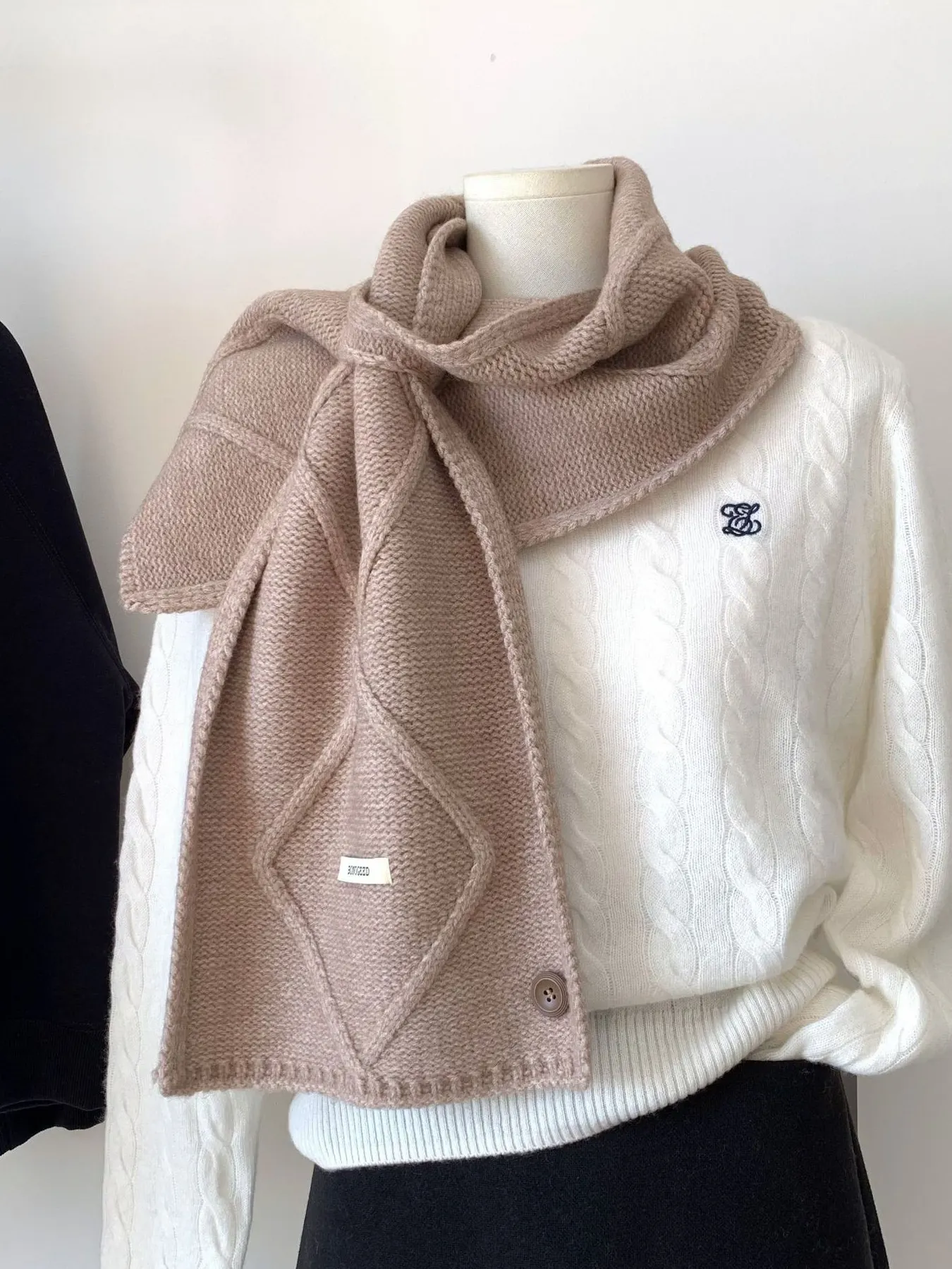 Solid Color Knitted Winter Scarf - Khaki