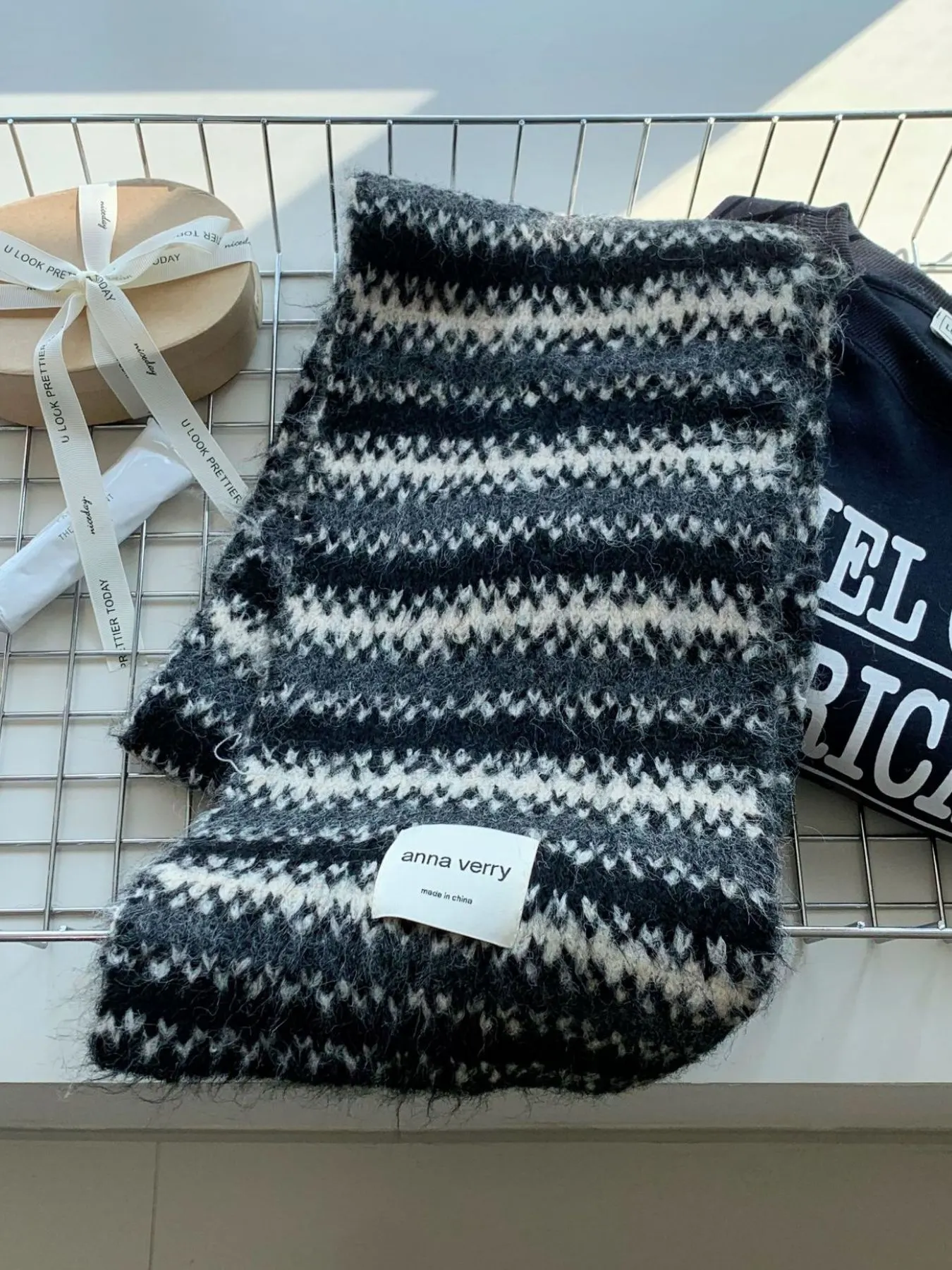 Striped Knitted Warm Scarf - Dark Gray