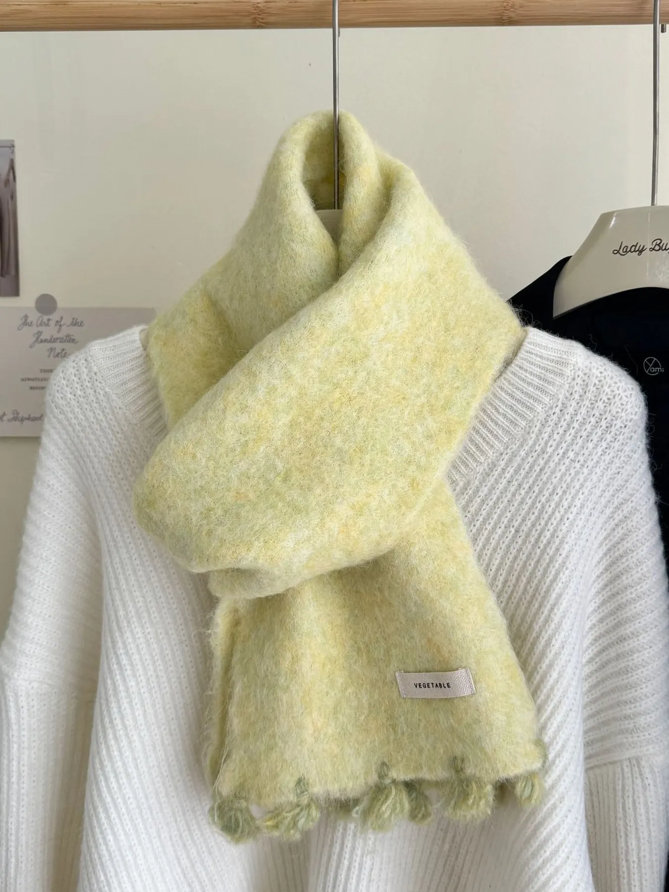 Tassel Knitted Scarf - Light Yellow