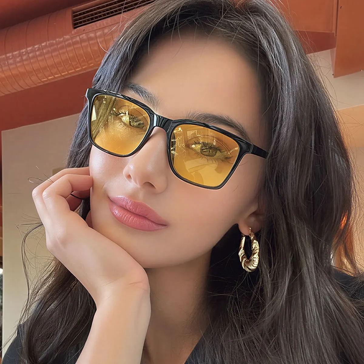 Tinted Lenses Square Sunglasses - Light Yellow