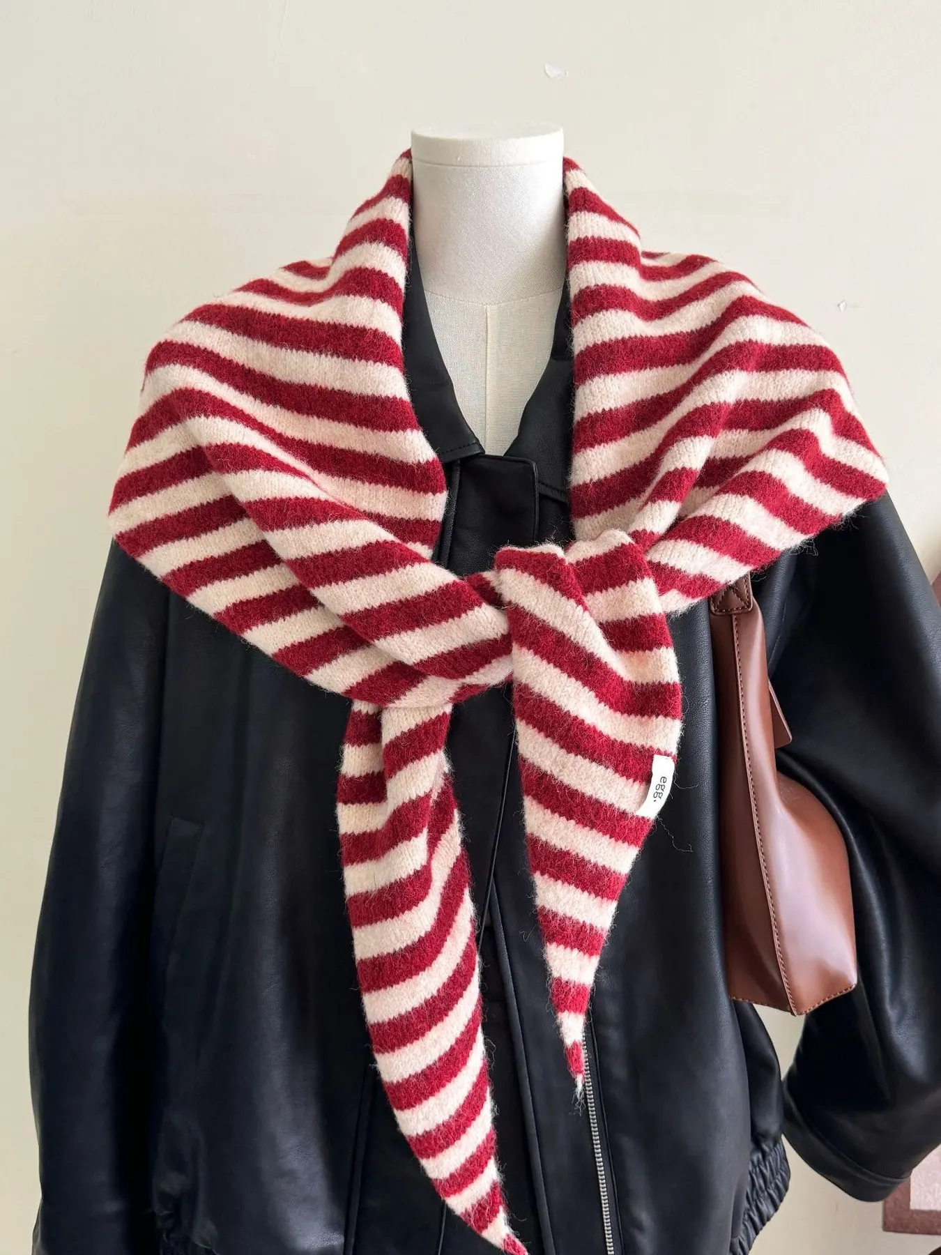 Striped Knitted Winter Scarf - Deep Red