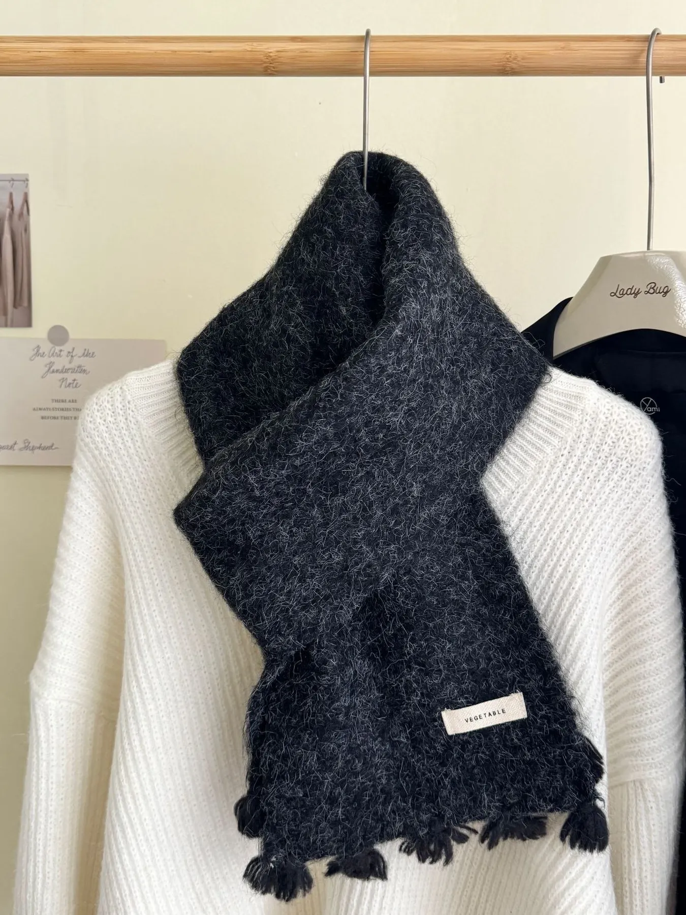 Tassel Knitted Scarf - Black