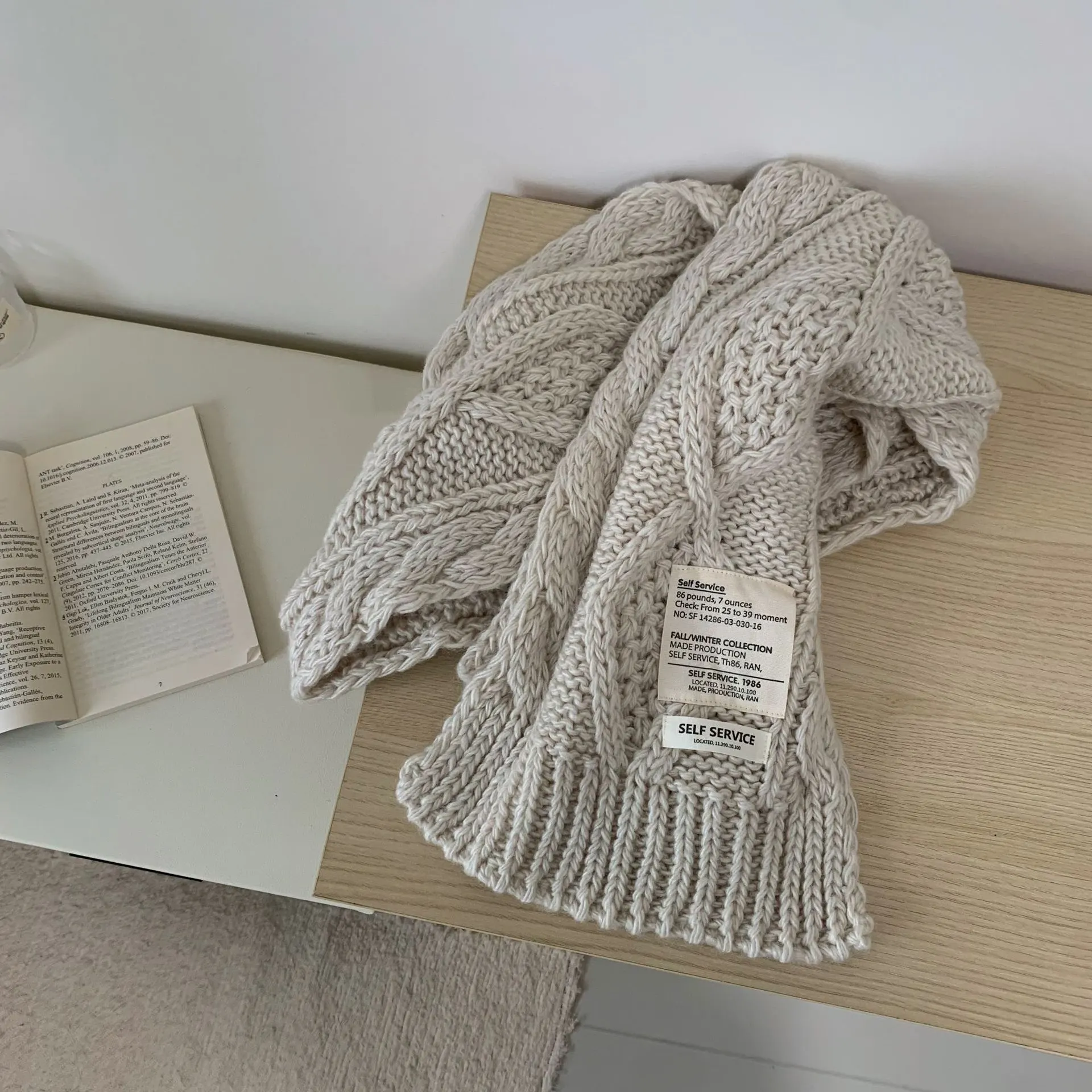 Chunky Cable Knit Scarf - Beige