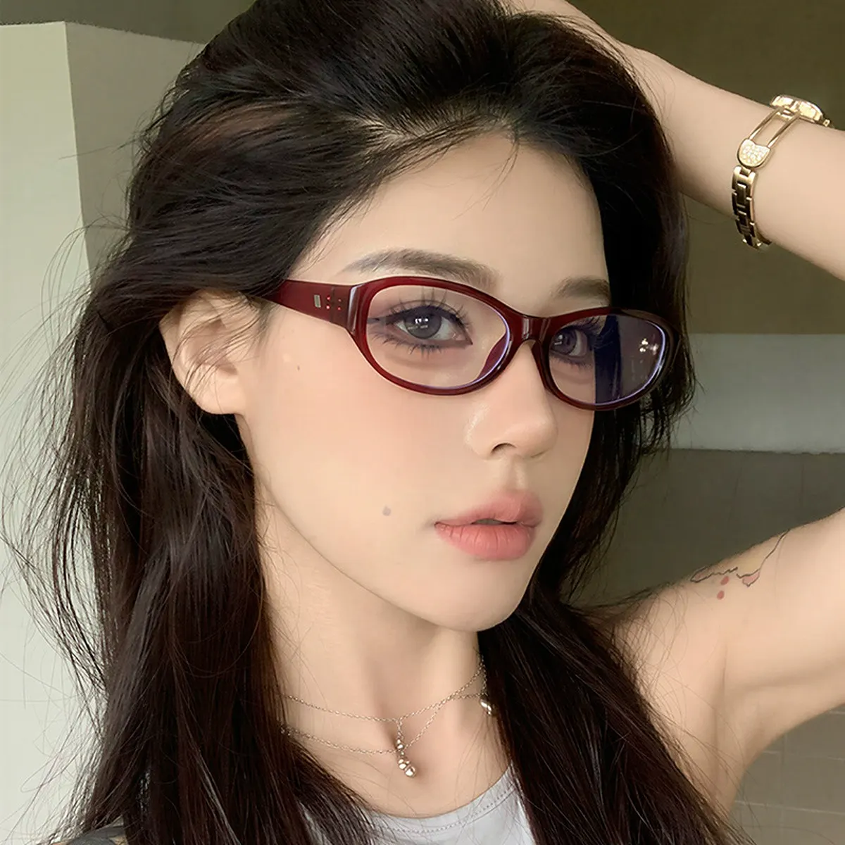 Vintage Oval Frame Sunglasses - Red
