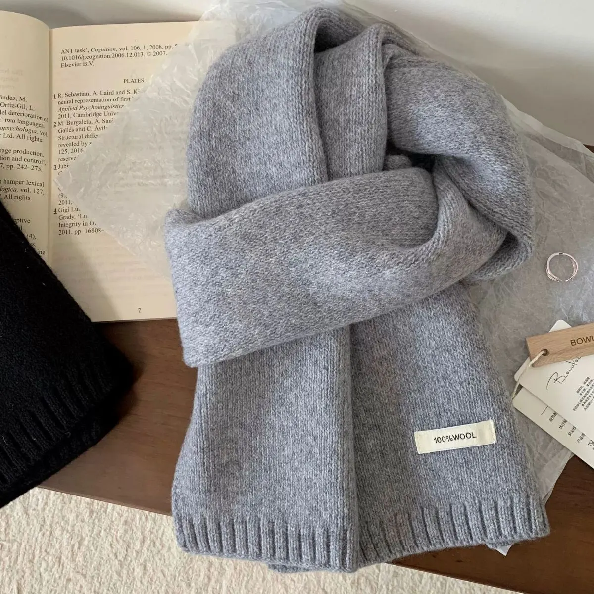 Warm Knitted Scarf - Gray