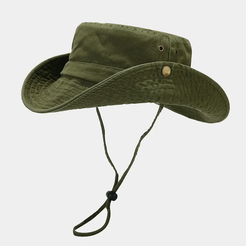 Wide-Brim Sun Protection Hat - Dark Green