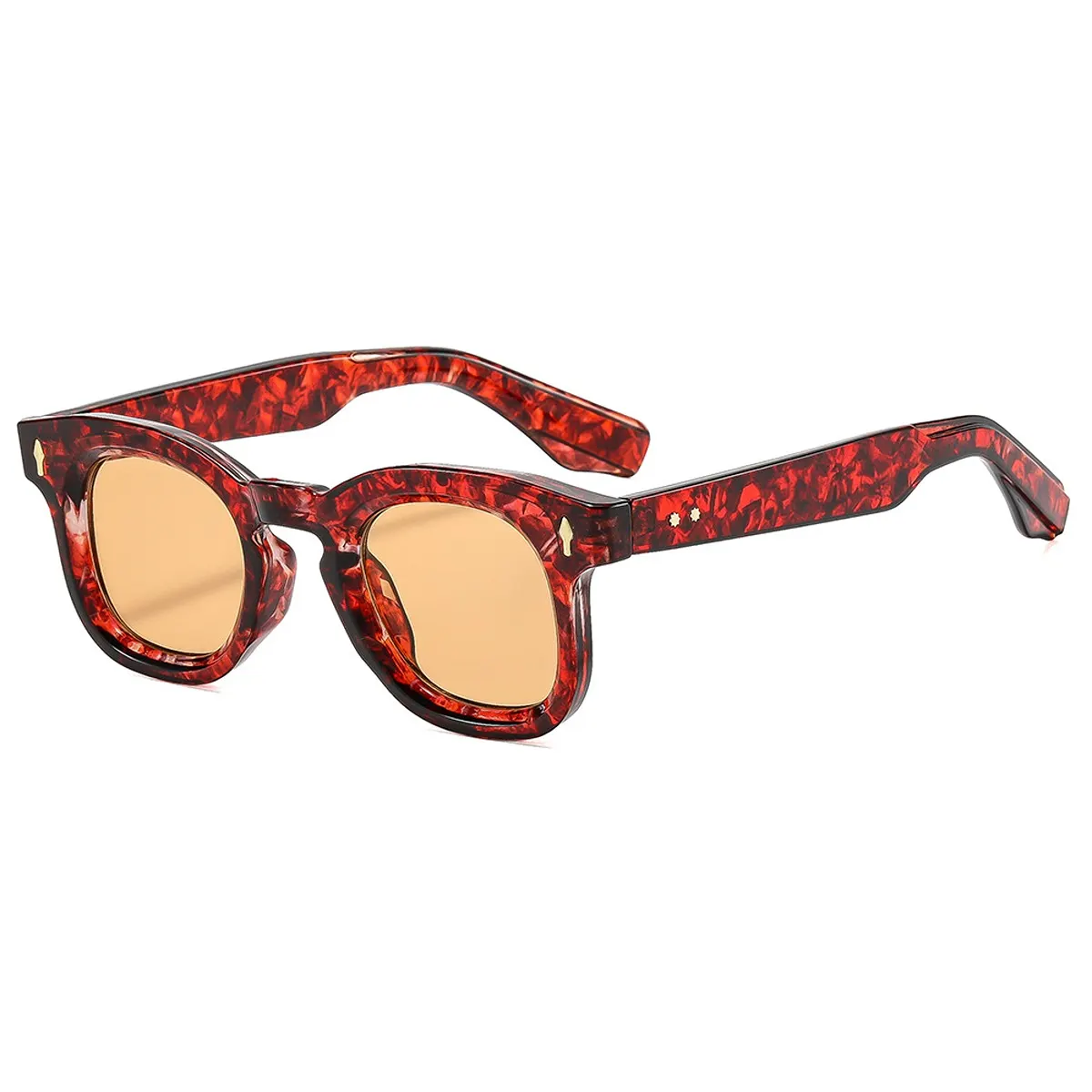 Vintage Tinted Lenses Sunglasses - Red Flower Frame Light Tea Slices