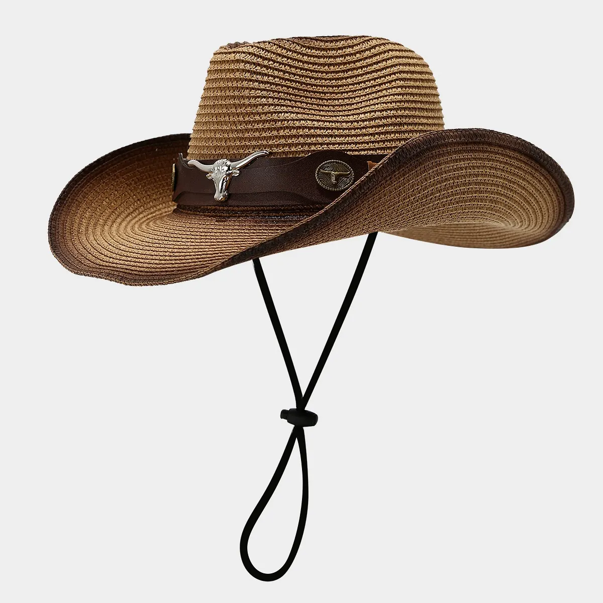 Bull Skull Straw Cowboy Hat - Caramel