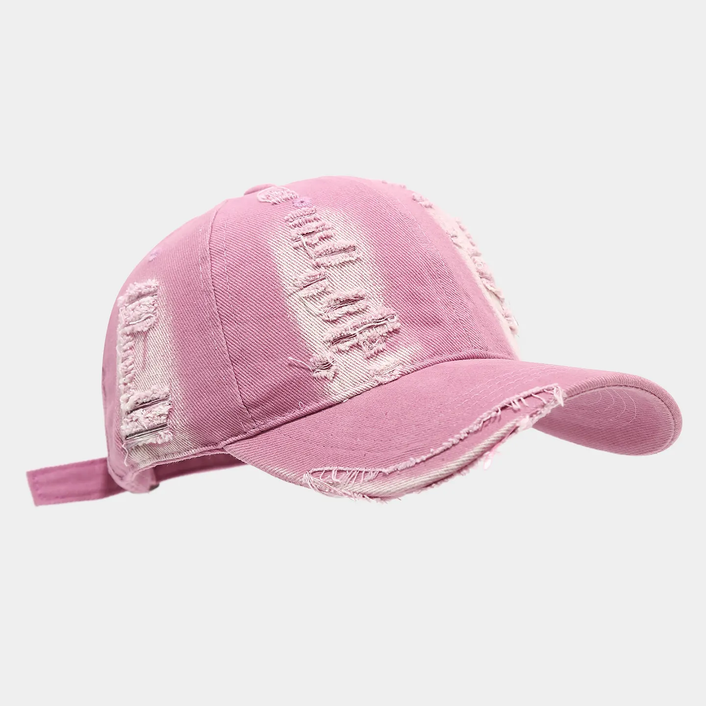 Distressed Cotton Baseball Cap - Pink