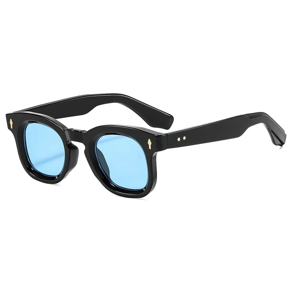 Vintage Tinted Lenses Sunglasses - Glossy Black Frame, Blue Lens