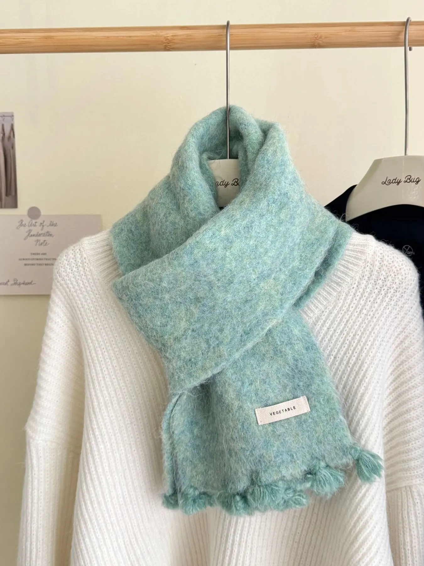 Tassel Knitted Scarf - Gum Leaf