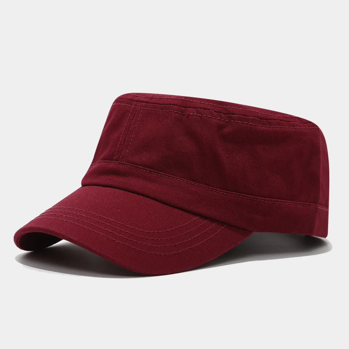 Solid Color Military Style Cadet Hat - Wine Red