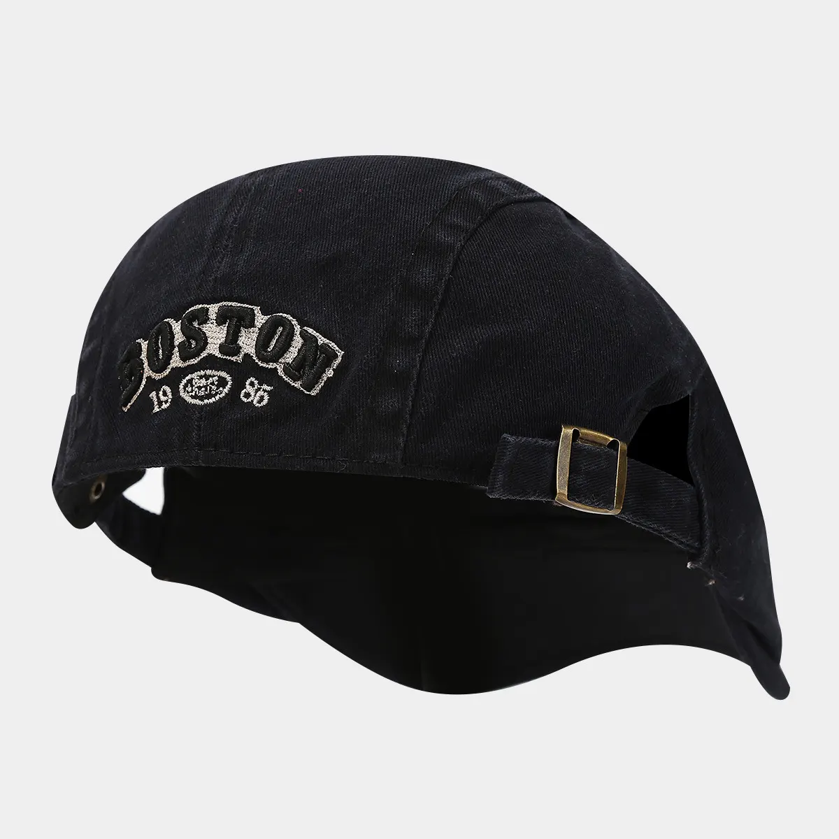 Vintage Boston Embroidered Adjustable Cotton Baseball Cap - Black