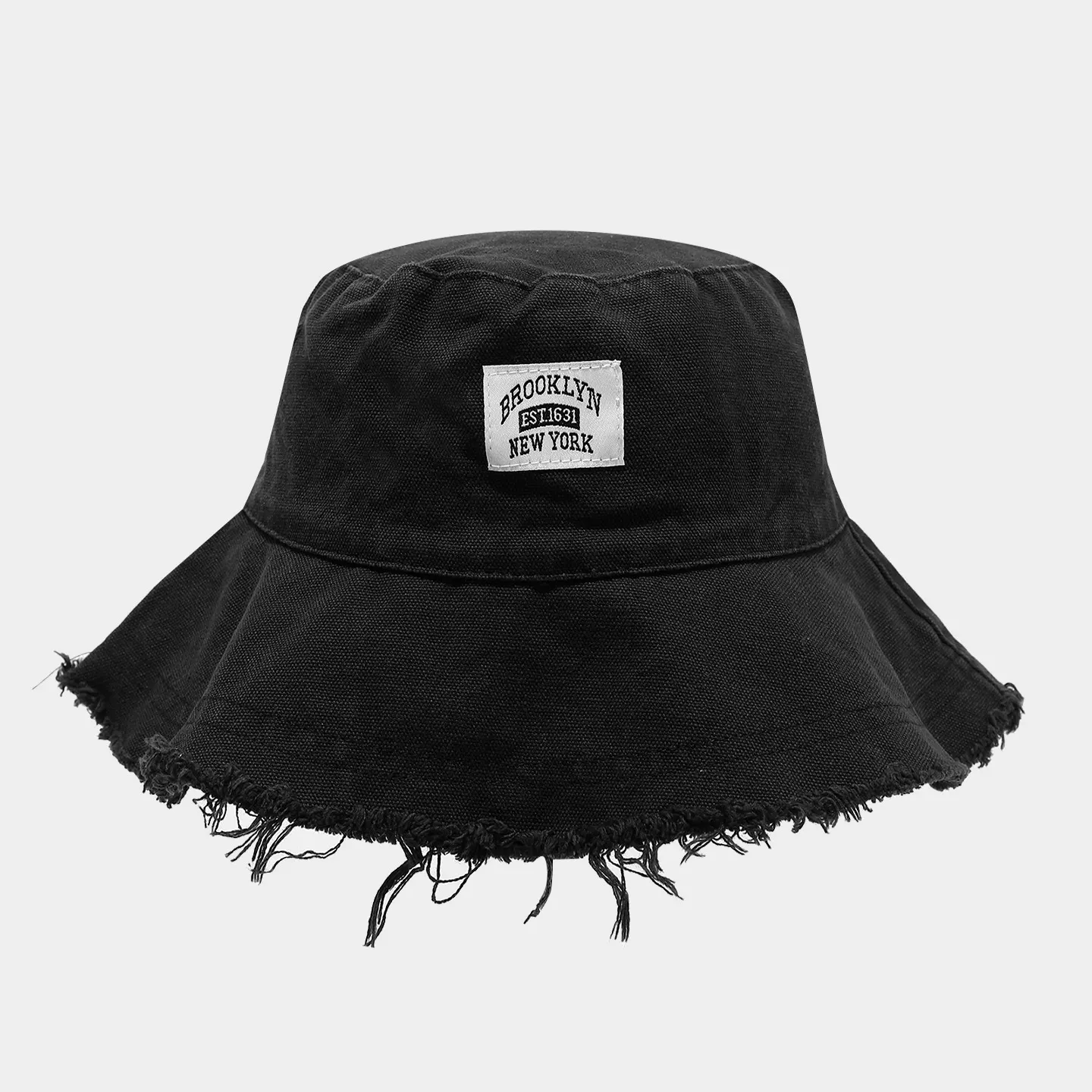 Frayed Hem Bucket Hat - Black