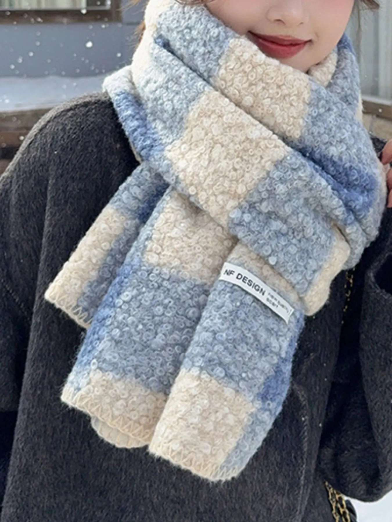 Plaid Pattern Winter Scarf - Sky Blue