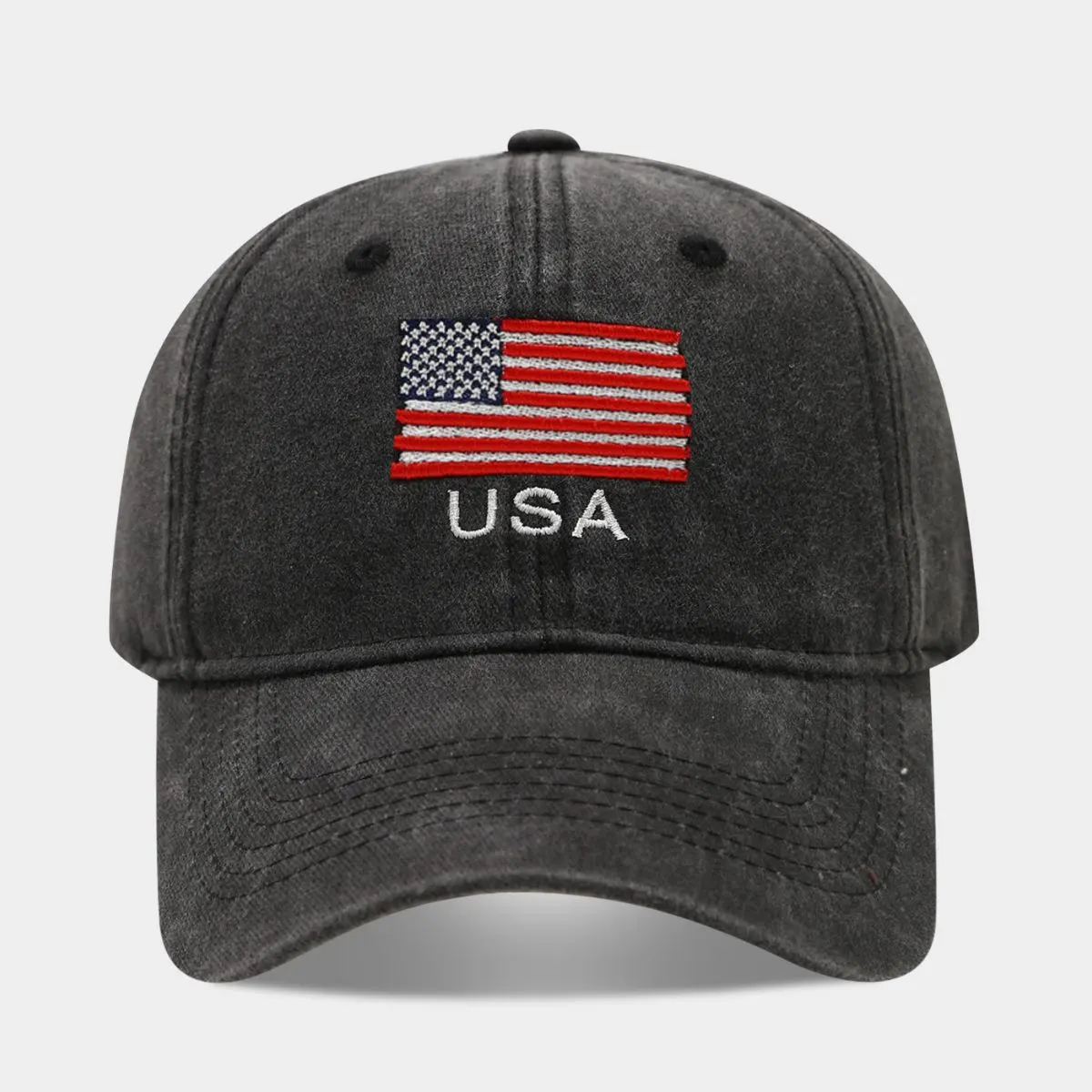 USA Flag Embroidered Baseball Cap - Black