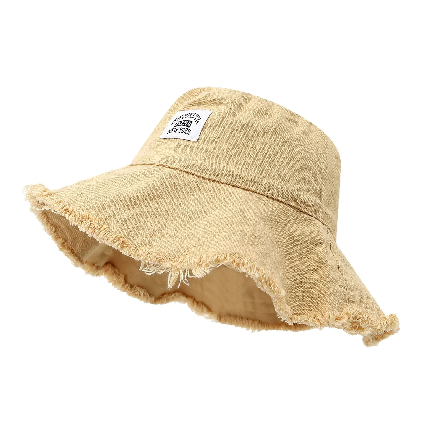 Frayed Hem Bucket Hat - Light Yellow