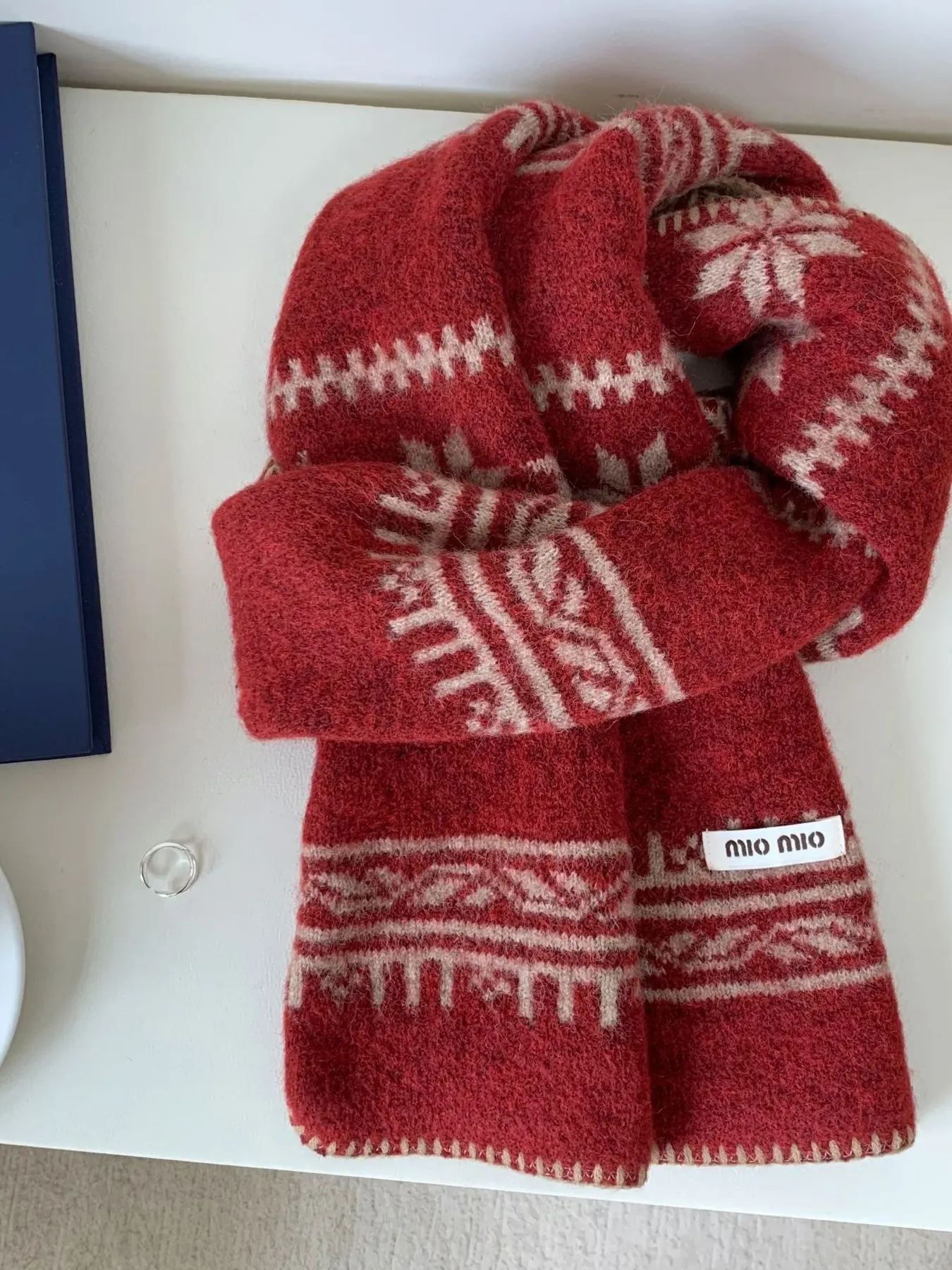 Vintage Pattern Knitted Scarf - Rust