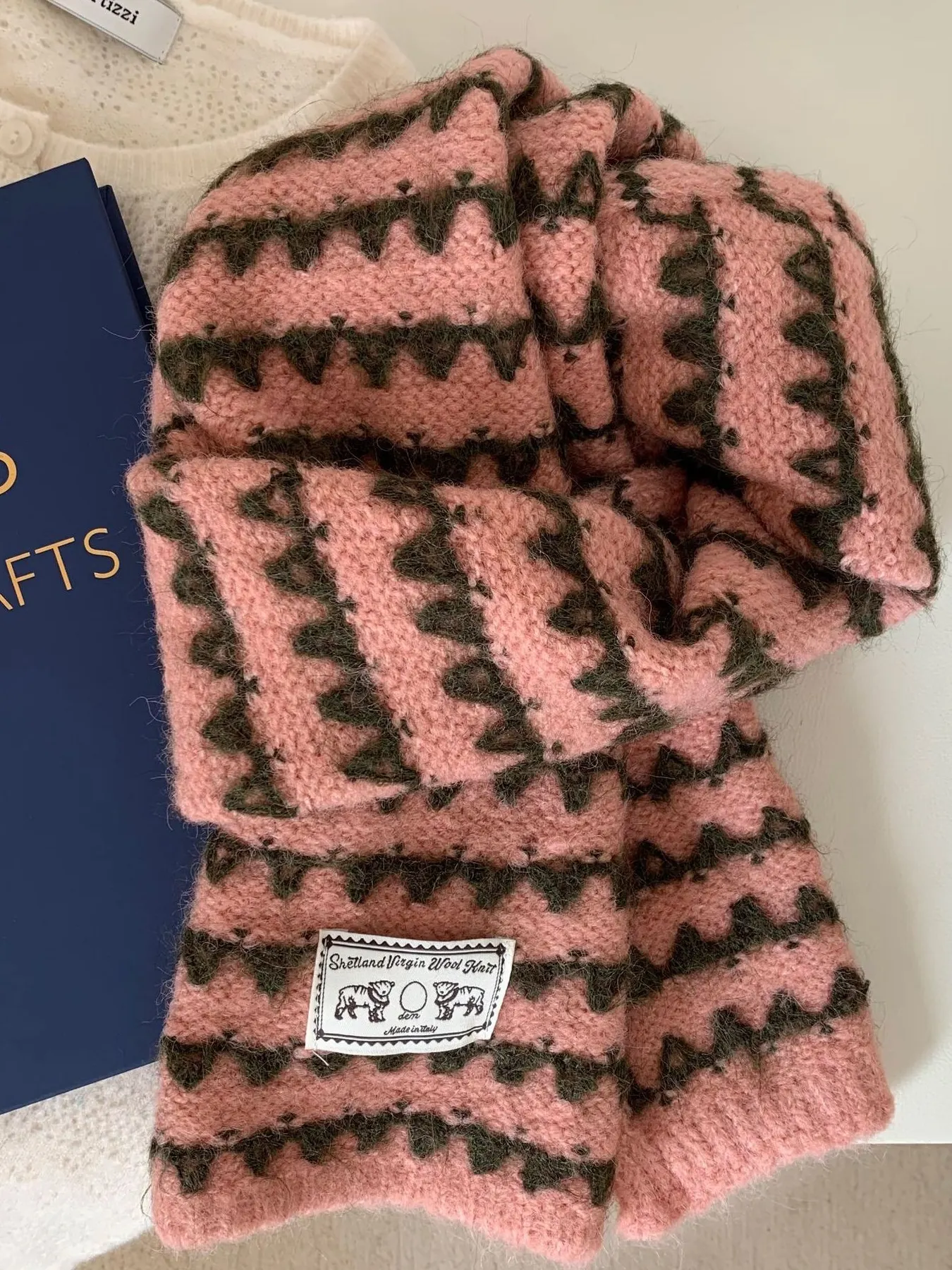 Vintage Knitted Pattern Scarf - Burnt Coral