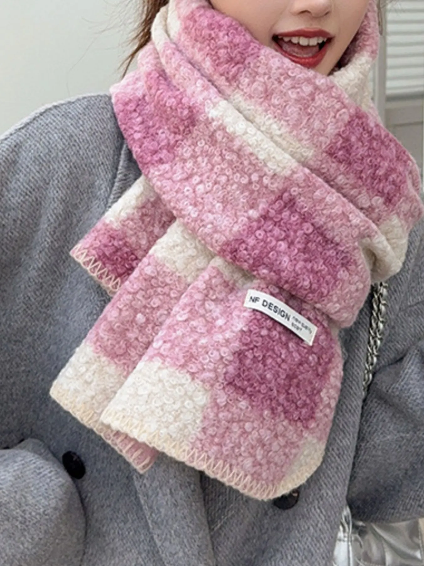 Plaid Pattern Winter Scarf - Pink
