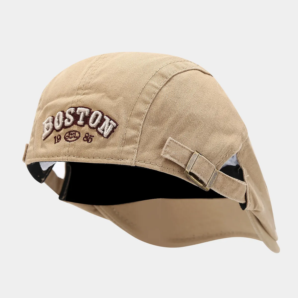 Vintage Boston Embroidered Adjustable Cotton Baseball Cap - Khaki