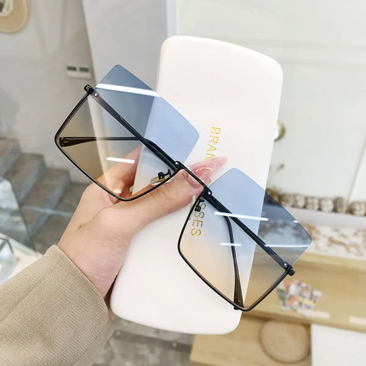 Oversized Square Sunglasses - Pastel  Blue