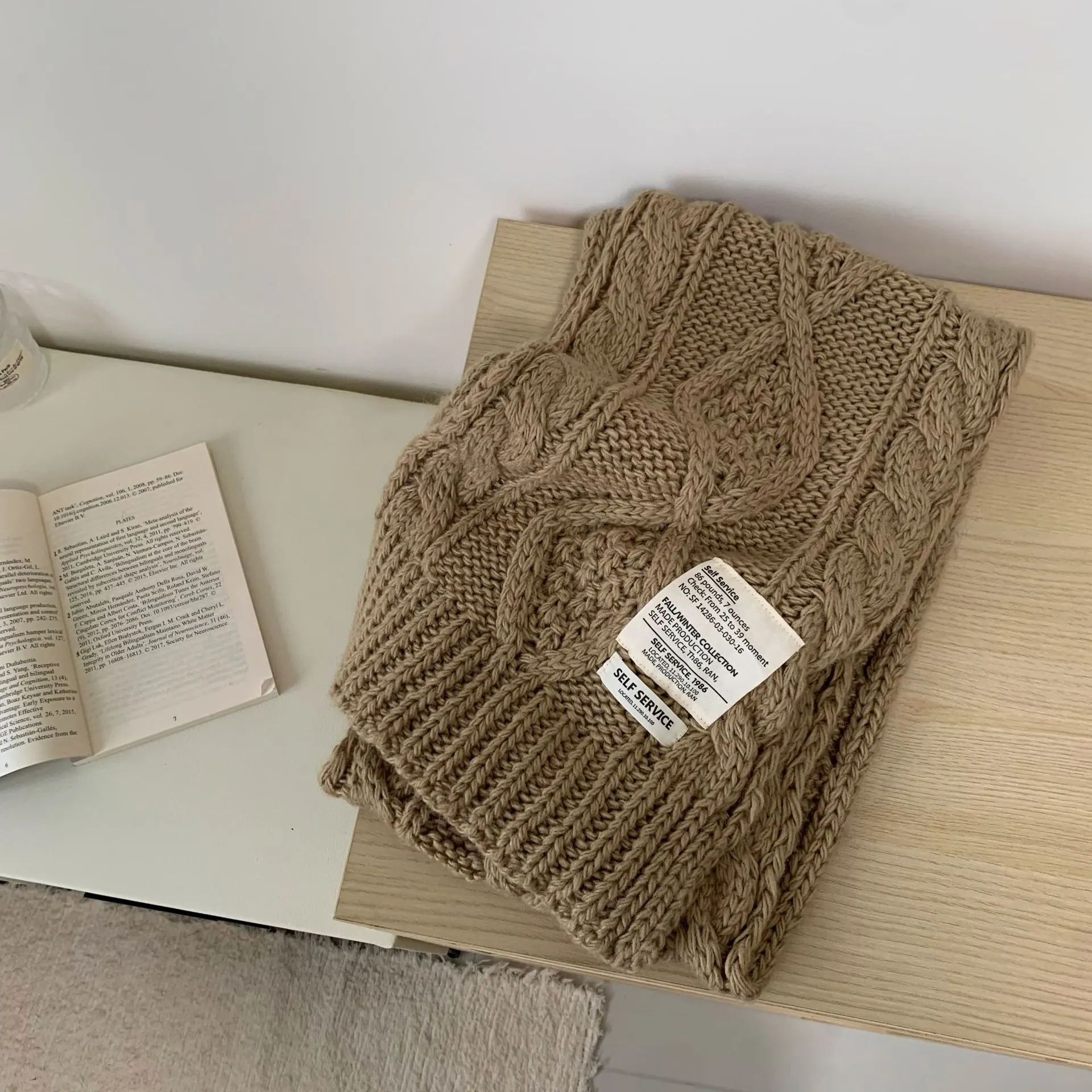 Chunky Cable Knit Scarf - Camel