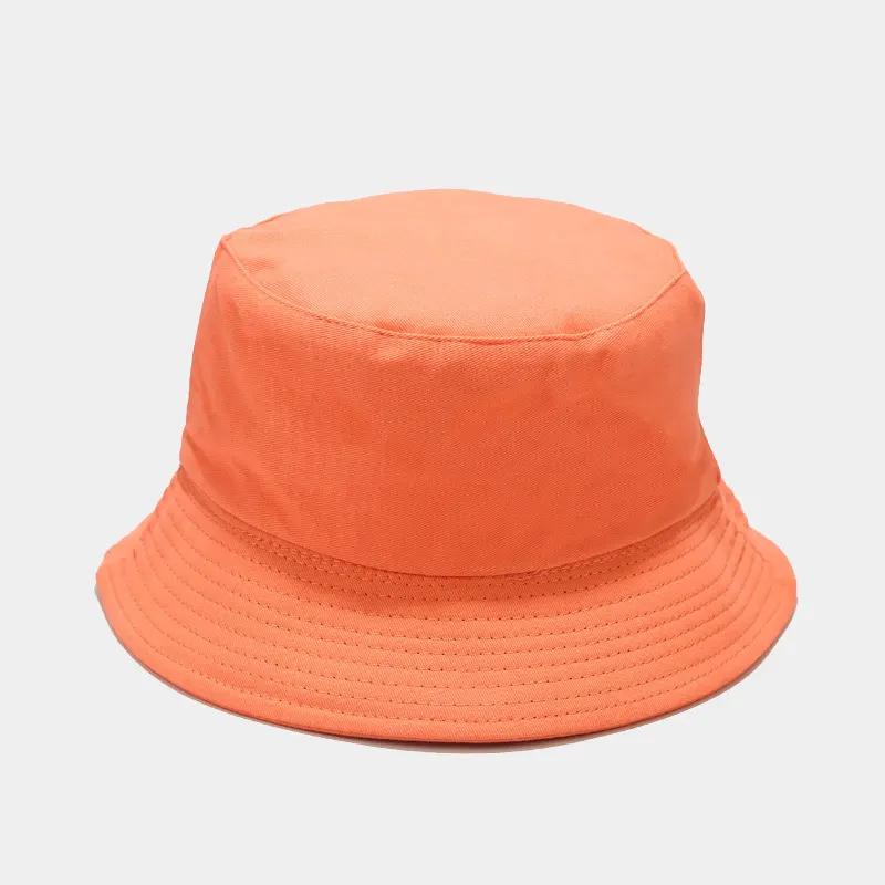 Solid Color Cotton Bucket Hat - Orange