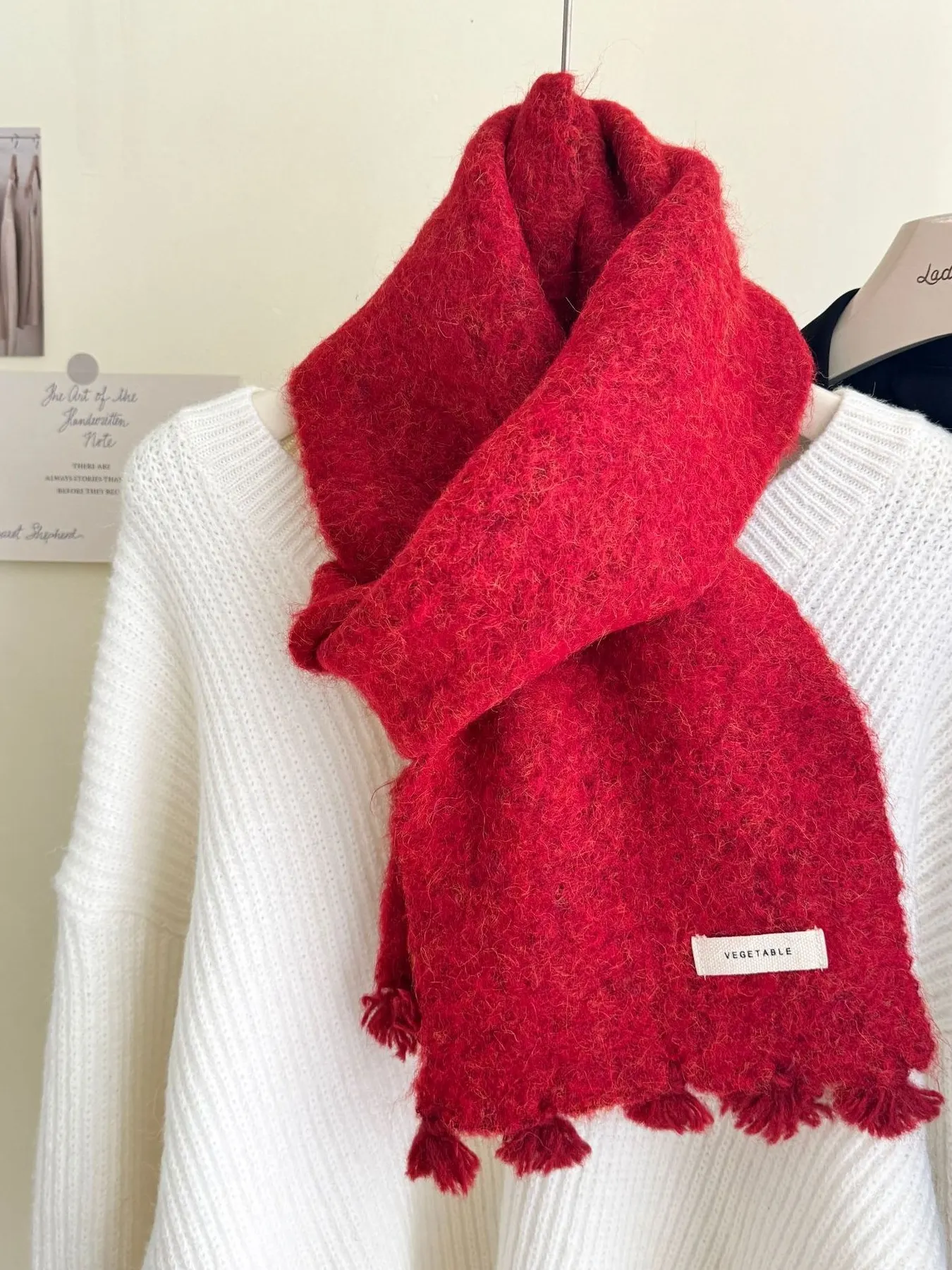 Tassel Knitted Scarf - Scarlet