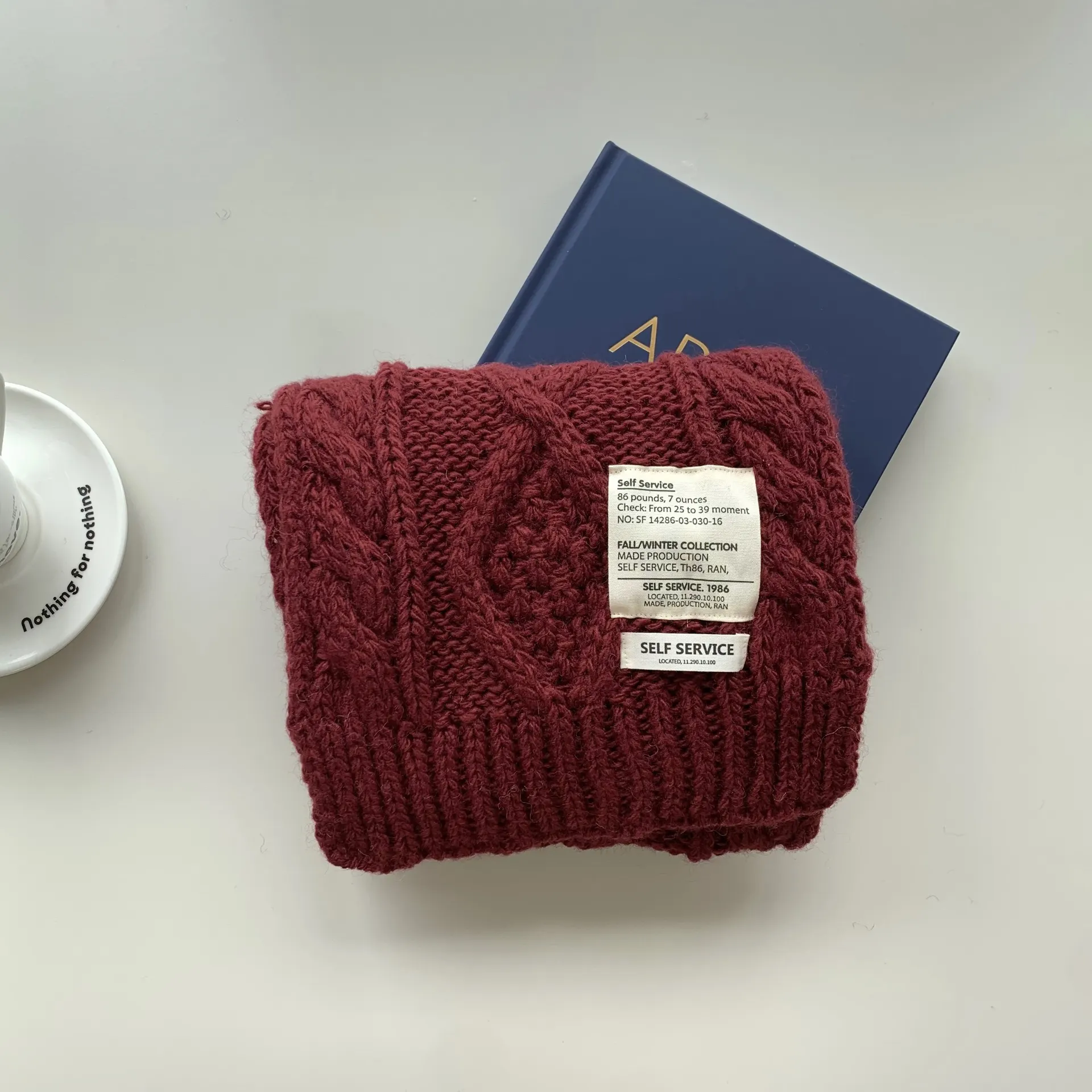 Chunky Cable Knit Scarf - Burgundy