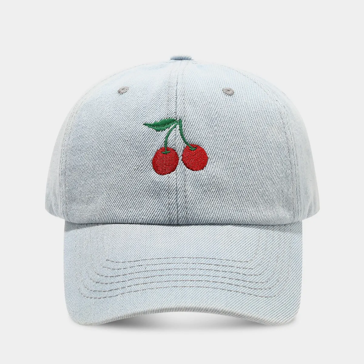 Cherry Embroidery Baseball Cap - Denim Light Blue