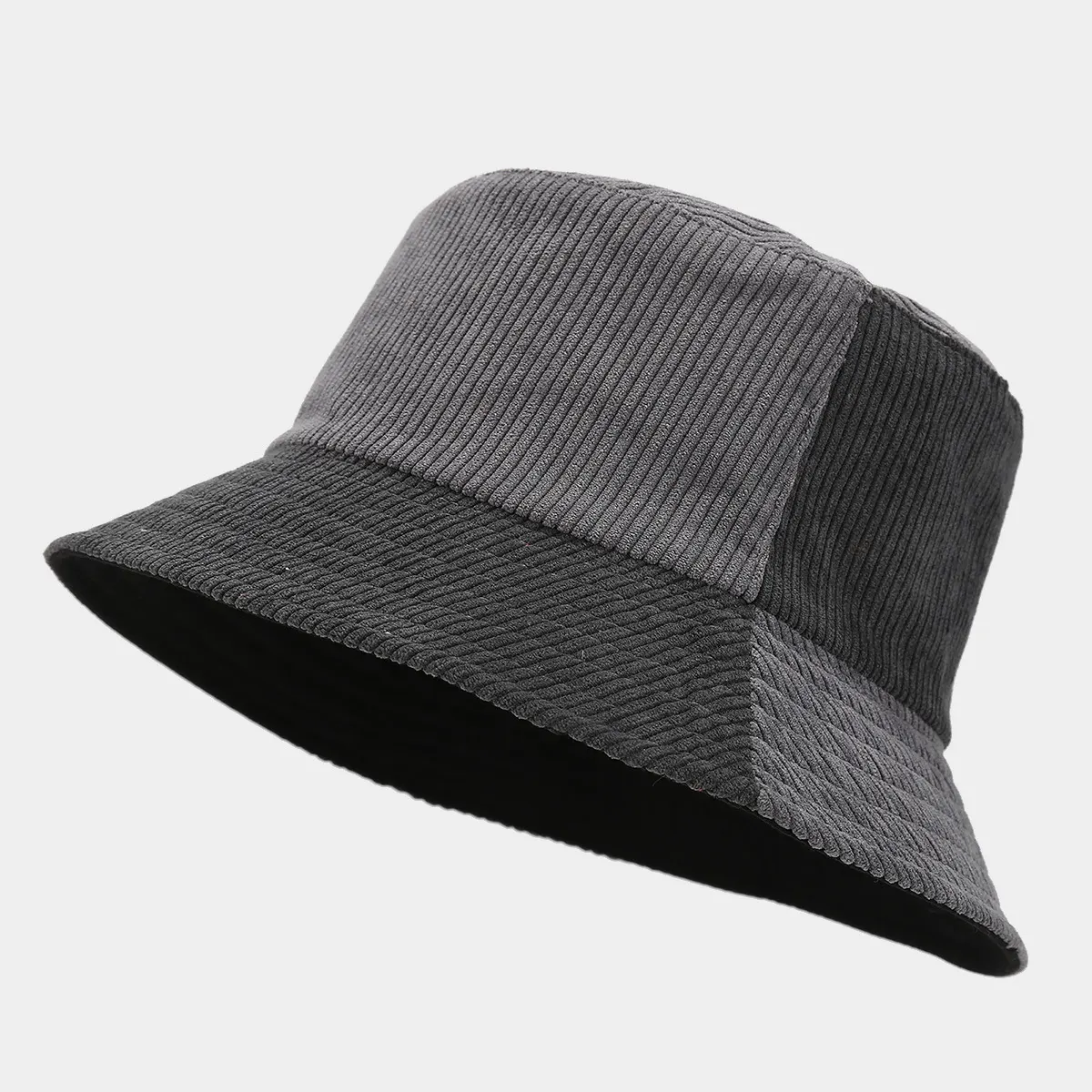 Color-Block Corduroy Bucket Hat - Dark Gray