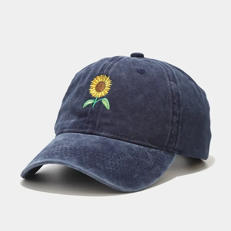 Sunflower Embroidered Baseball Cap - Navy