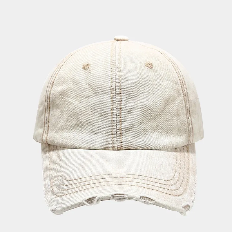 Vintage Distressed Washed Baseball Cap - Beige