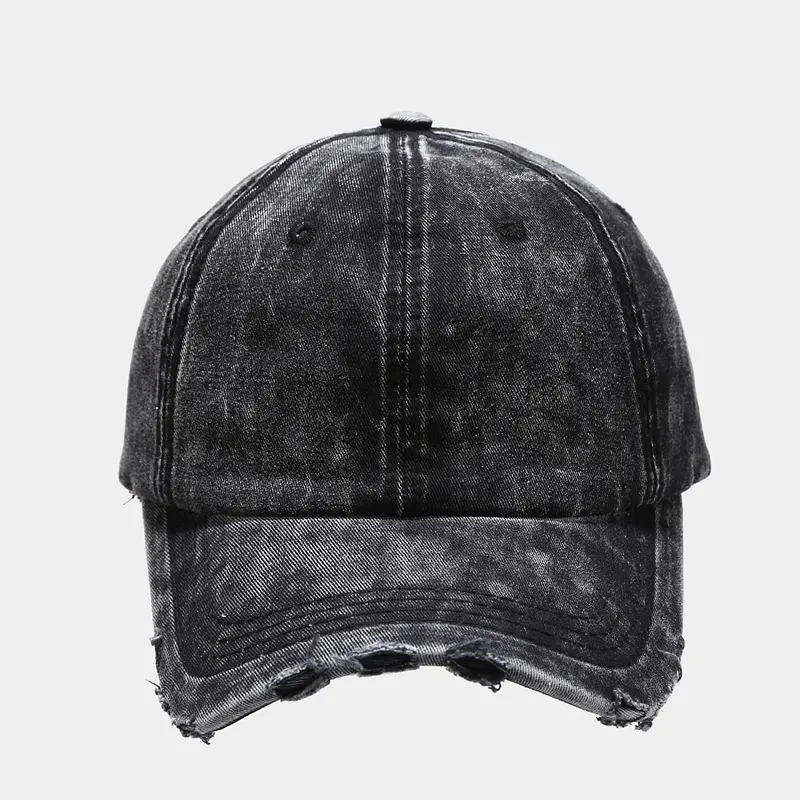 Vintage Distressed Washed Baseball Cap - Black