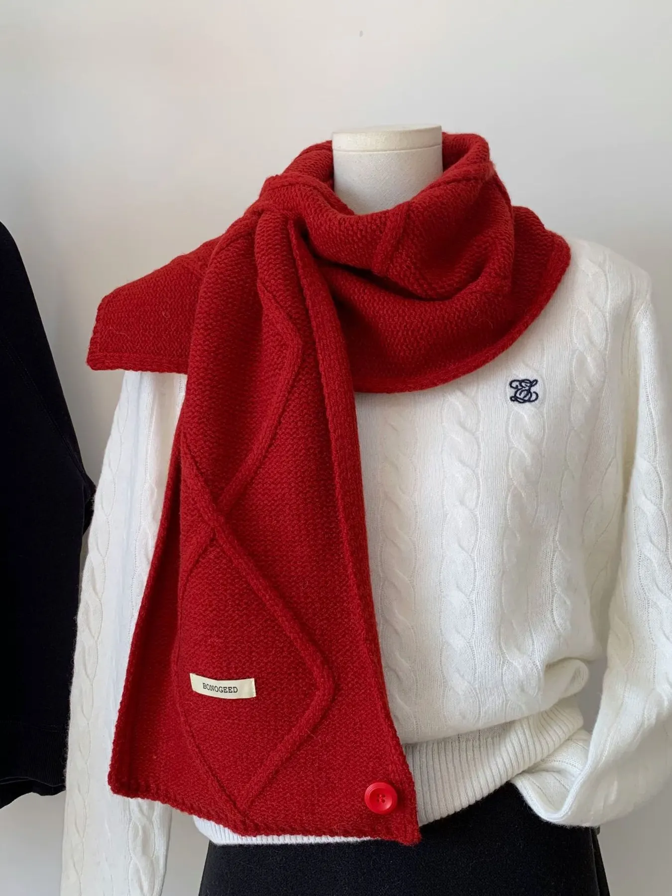 Solid Color Knitted Winter Scarf - Red