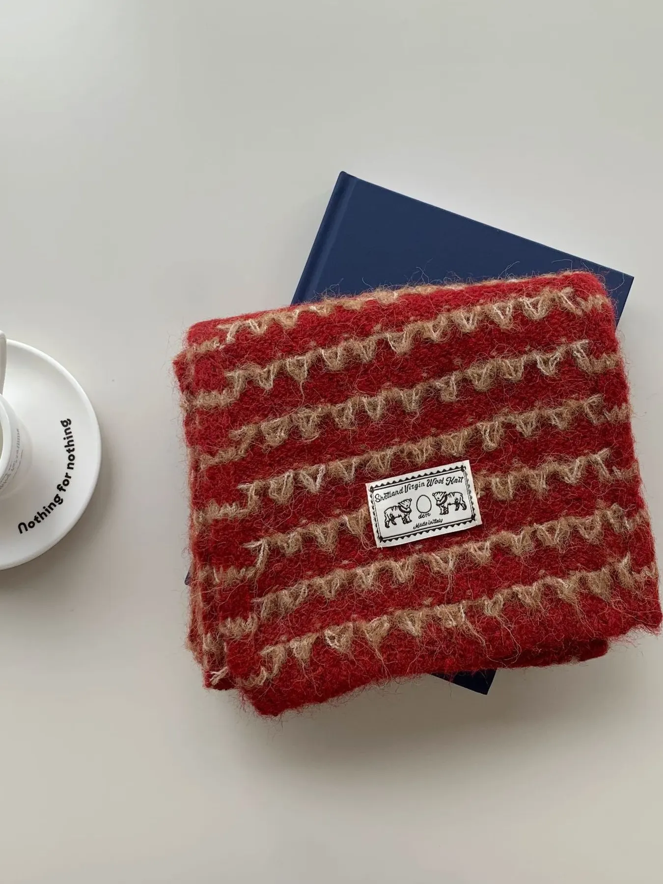 Vintage Knitted Pattern Scarf - Orange-Red