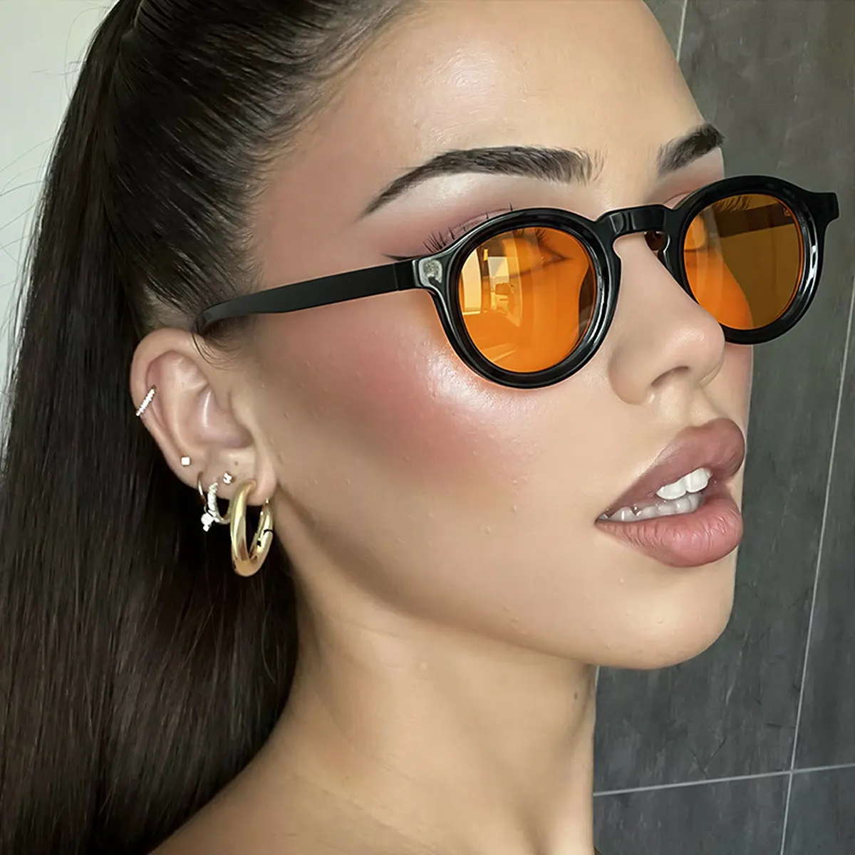UV Protection Round Frame Sunglasses - Pumpkin