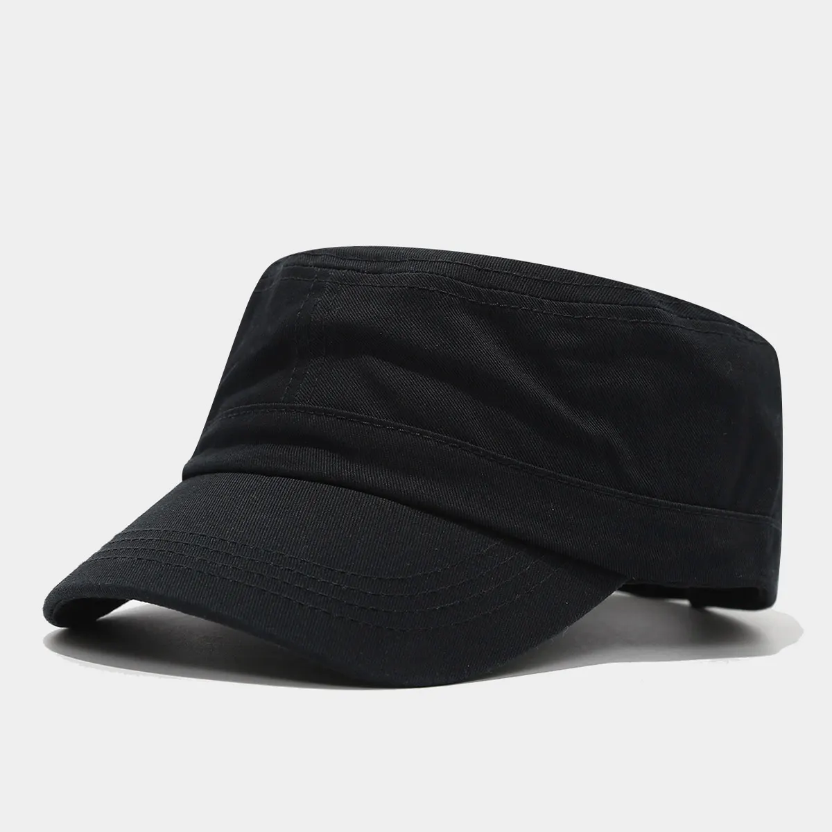 Solid Color Military Style Cadet Hat - Black